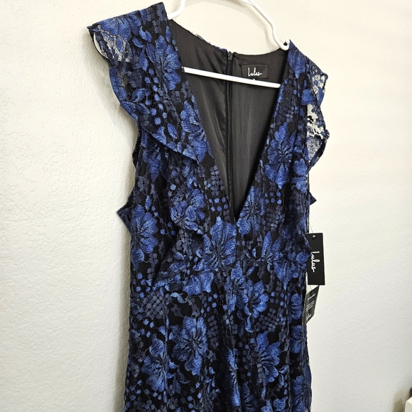 NWT Lulus | Molinetto Navy Blue Lace Ruffled Tiered Sleeveless Maxi Women XL - Picture 7 of 11